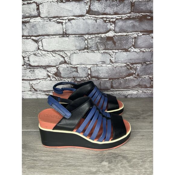 Camper Tropic Black Blue Leather Ankle Strap Wedge Sandals Women’s Sz 36EU/6M US - Picture 13 of 16